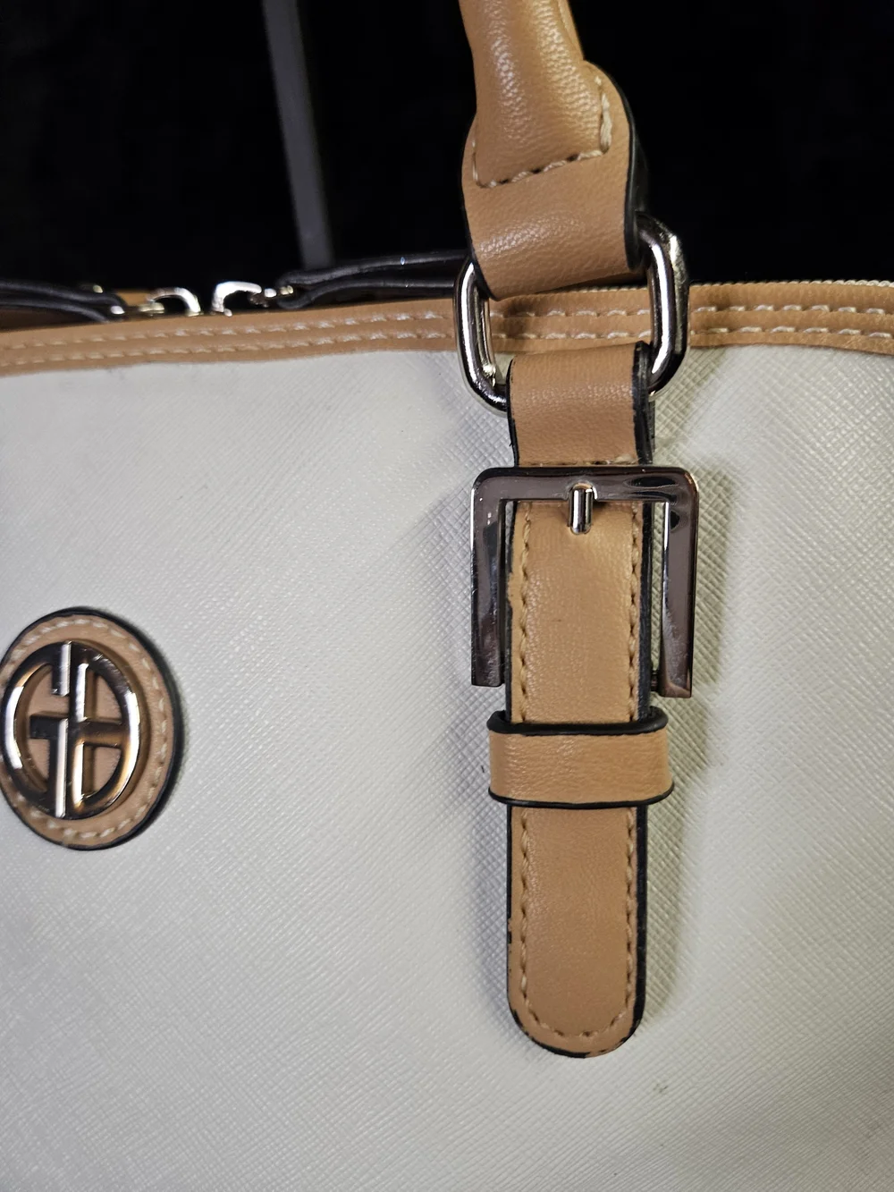 Giani Bernini Saffiano Faux Leather Dome Satchel- Ivory/Tan